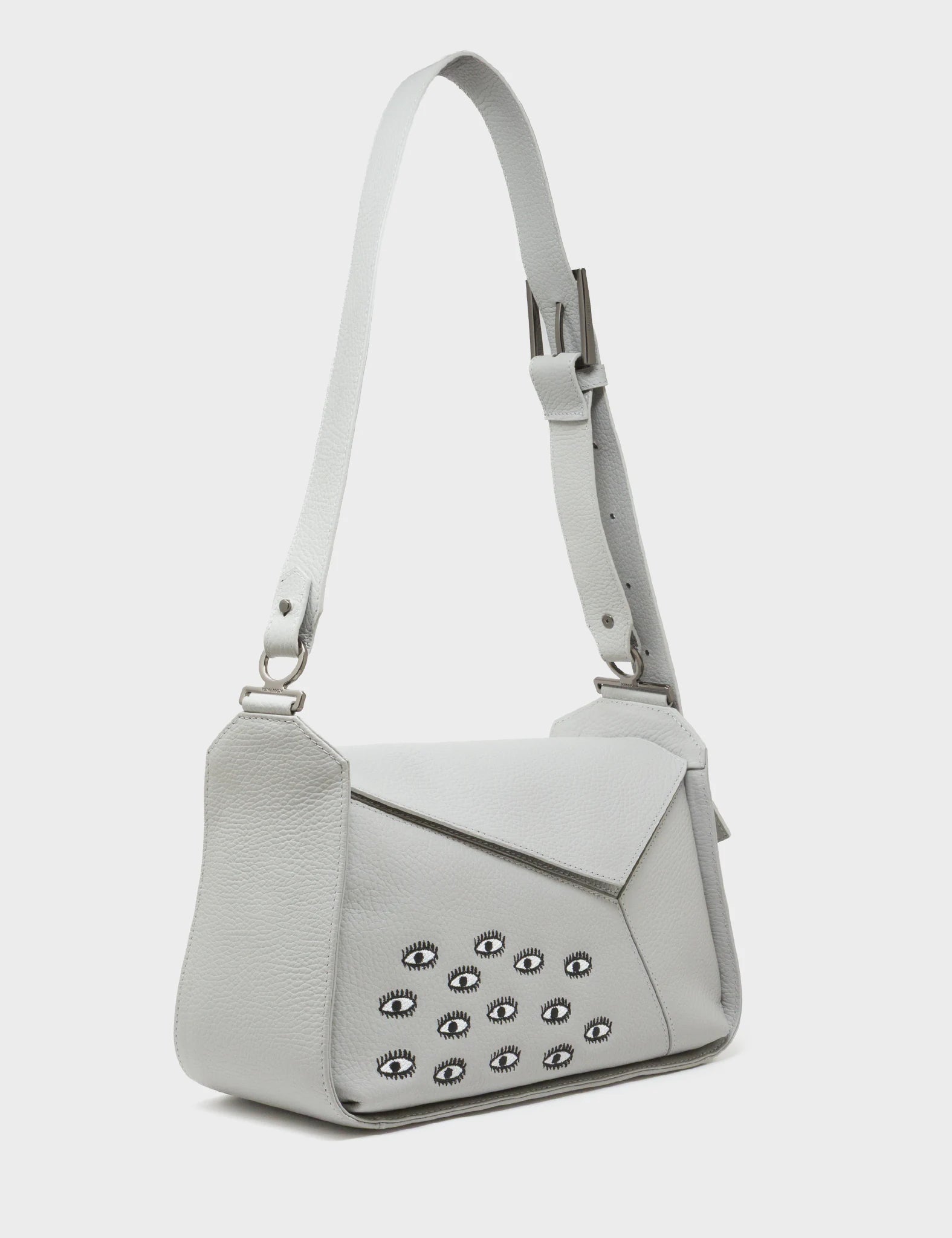 Houston Moonwalk Gray Leather Shoulder Bag - All Over Eyes Embroidery - Main View