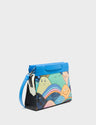Vali Small Crossbody Ibiza Blue and Black Leather Bag - Happy Mountains Print - Main View