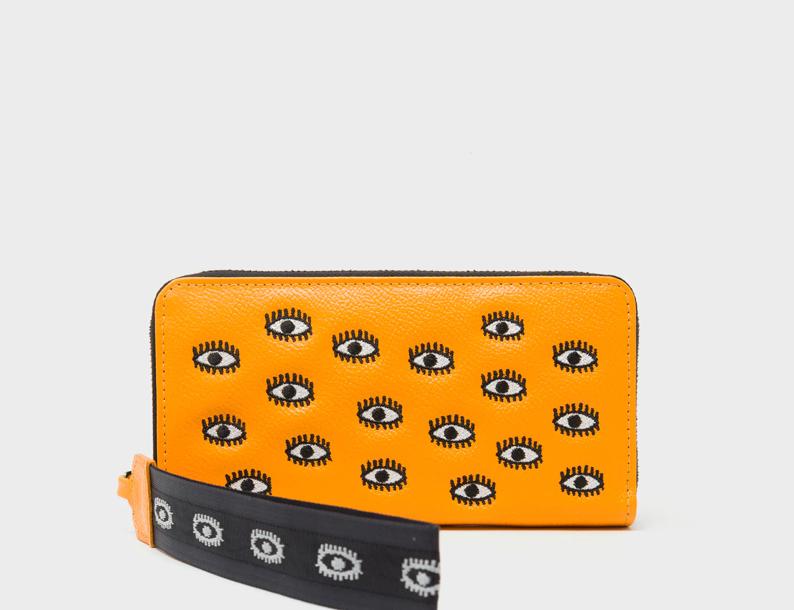 Francis Flamingo Orange Leather Wallet - All Over Eyes Embroidery - Main view