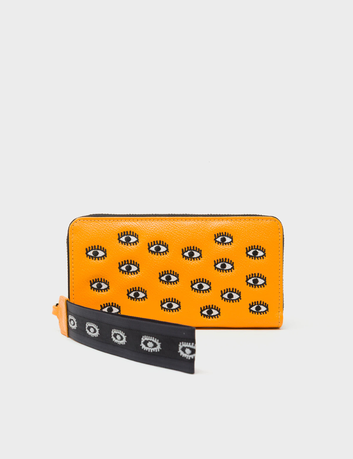 Francis Flamingo Orange Leather Wallet - All Over Eyes Embroidery - Main view