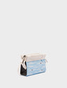 Crossbody Micro Blue Leather Bag - Clouds Embroidery