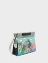 Vali Small Crossbody Oceanic Green and Black Leather Bag - Hairy Harold Print