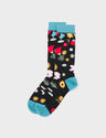 Black Socks - Flowers Design - Left Side