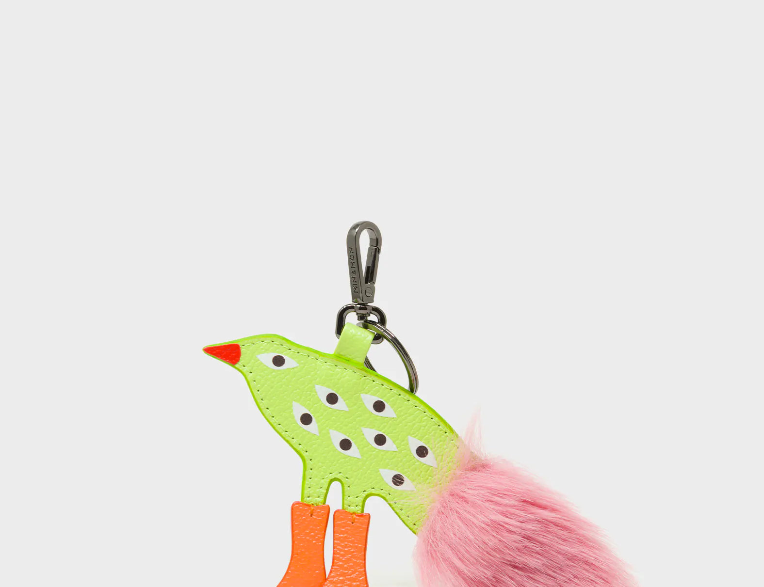 Bird In Boots Charm - Neon Lime and Pink Leather Keychain - Main View