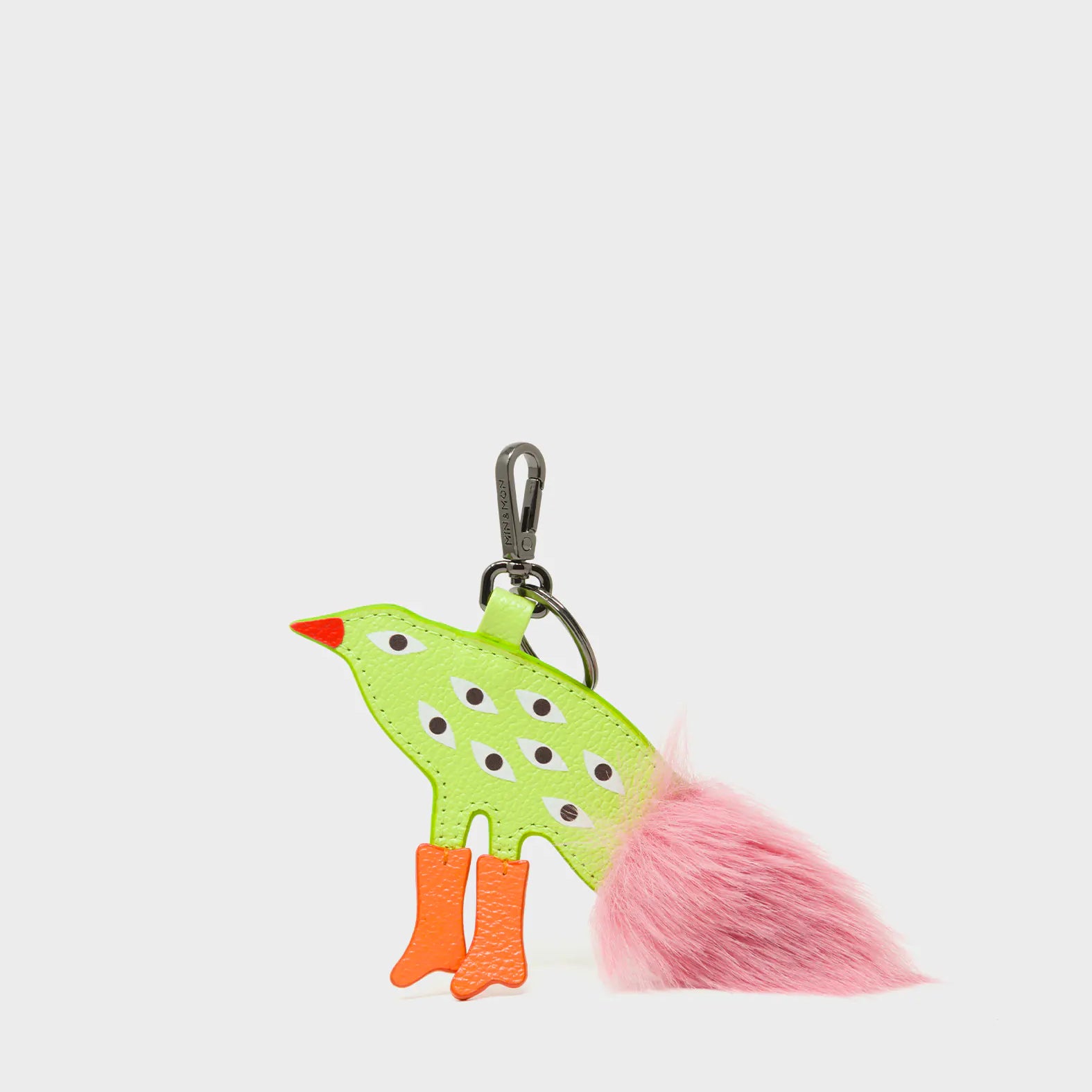 Bird In Boots Charm - Neon Lime and Pink Leather Keychain - Main View