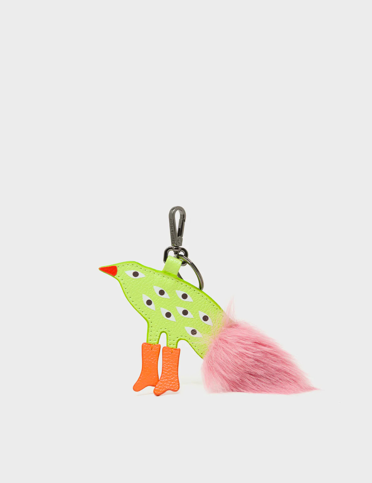 Bird In Boots Charm - Neon Lime and Pink Leather Keychain - Main View