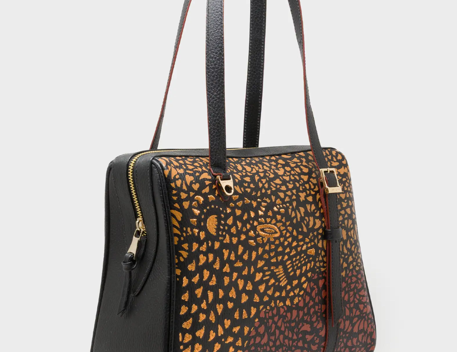 Esther Black Satchel Bag - Retro Tiger Embroidery - Main VIew