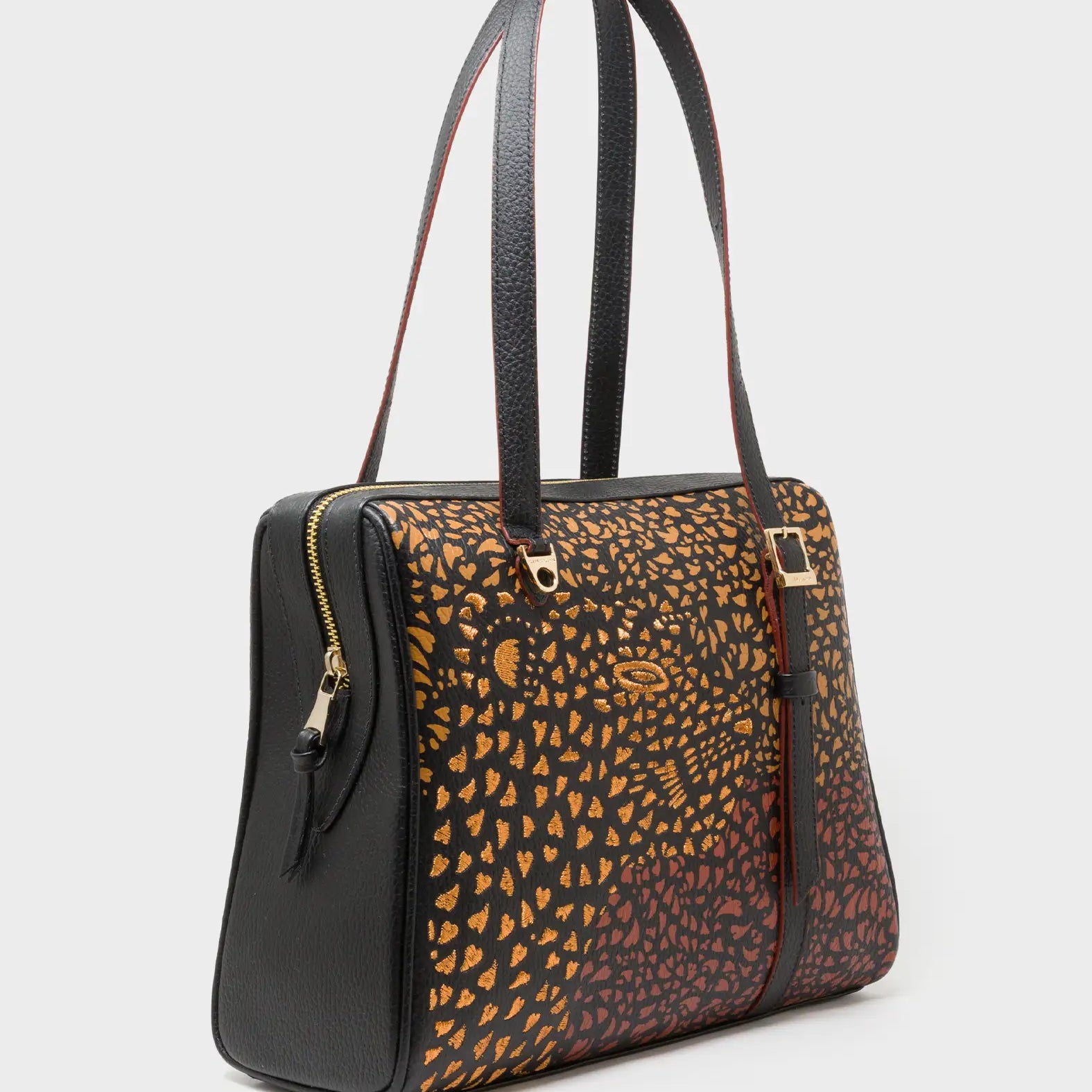 Esther Black Satchel Bag - Retro Tiger Embroidery - Main VIew