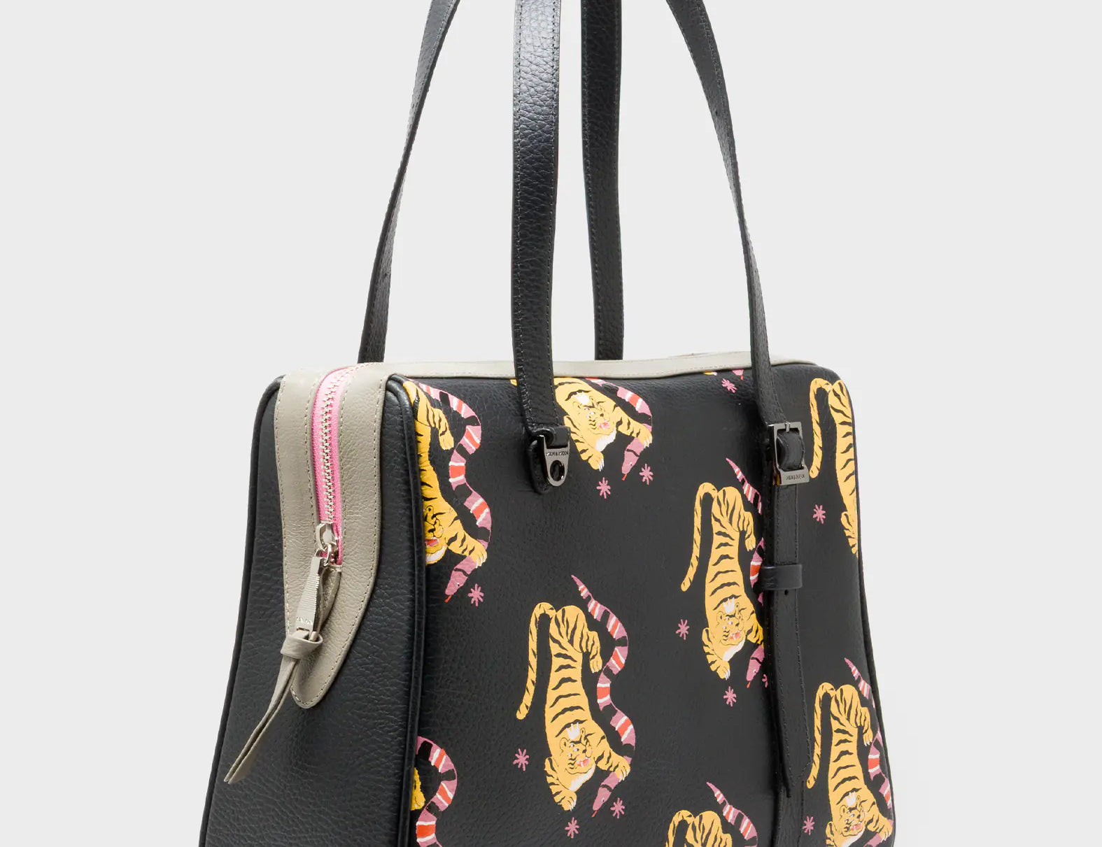 Esther Black Satchel Bag - Tiger and Snake Design