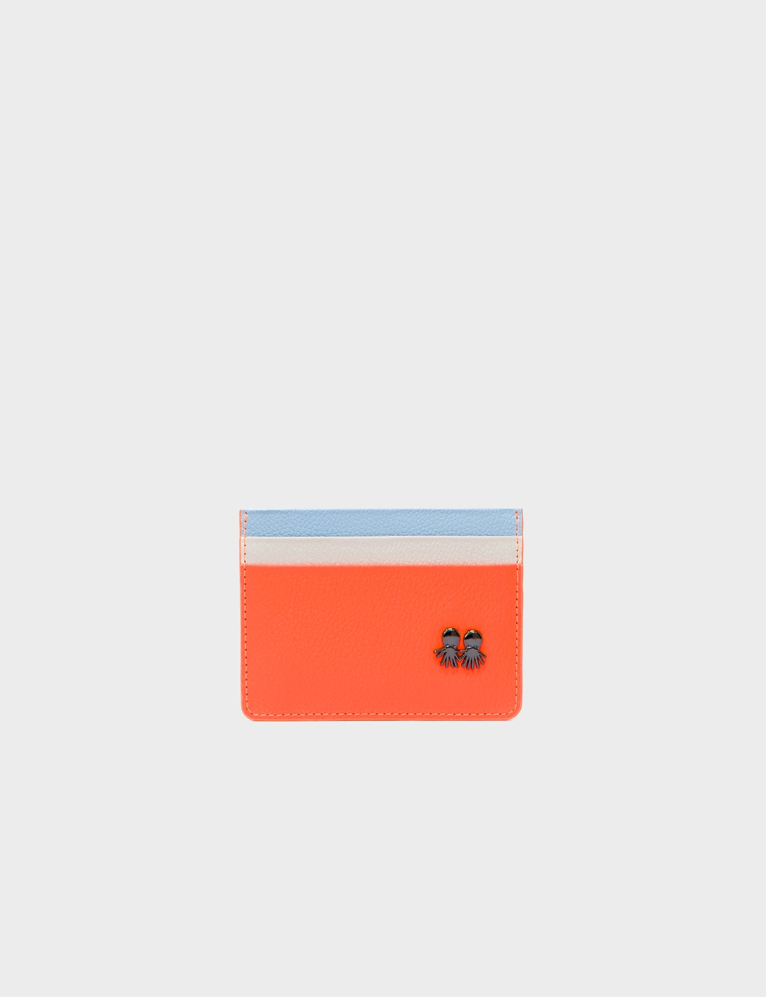 Filium Wallet Neon Orange And Cream Leather Cardholder - Eyes Pattern Debossed
