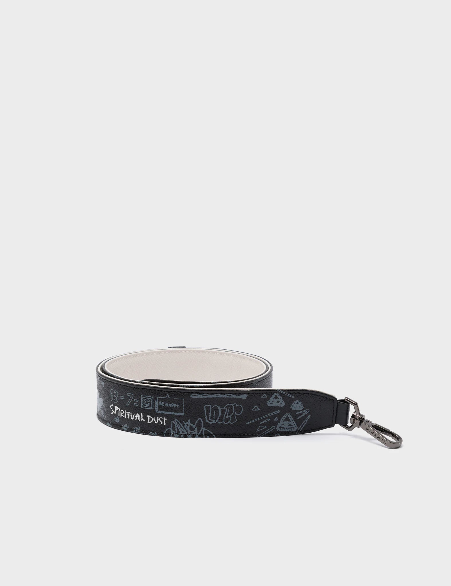 Detachable Black Leather Shoulder Strap - Urban Doodles Print - Product View