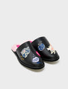 Marcelo Black Leather Slippers - Tiger Power Embroidery
