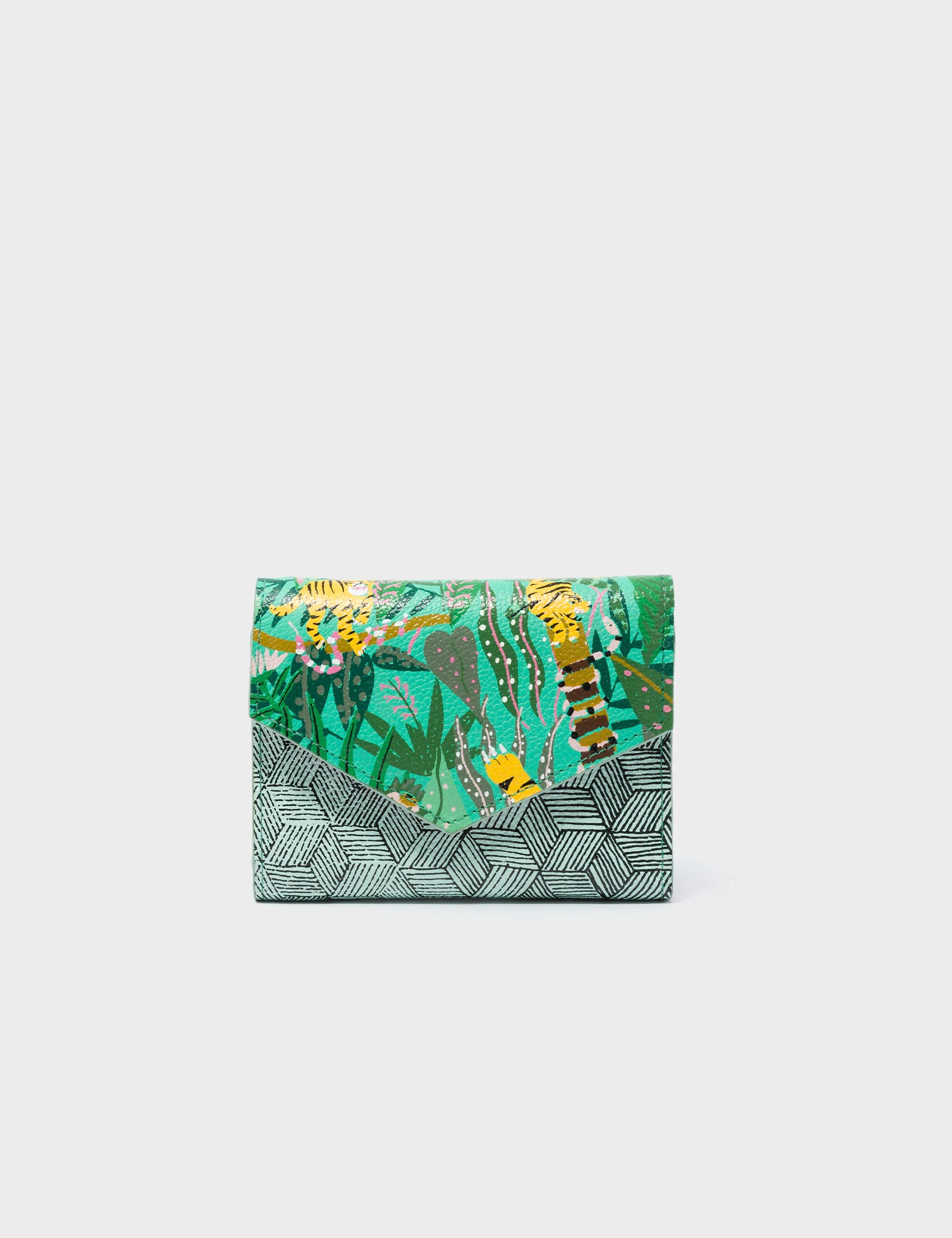 Fiona Biscay Green Leather Wallet - El Trópico Print Design