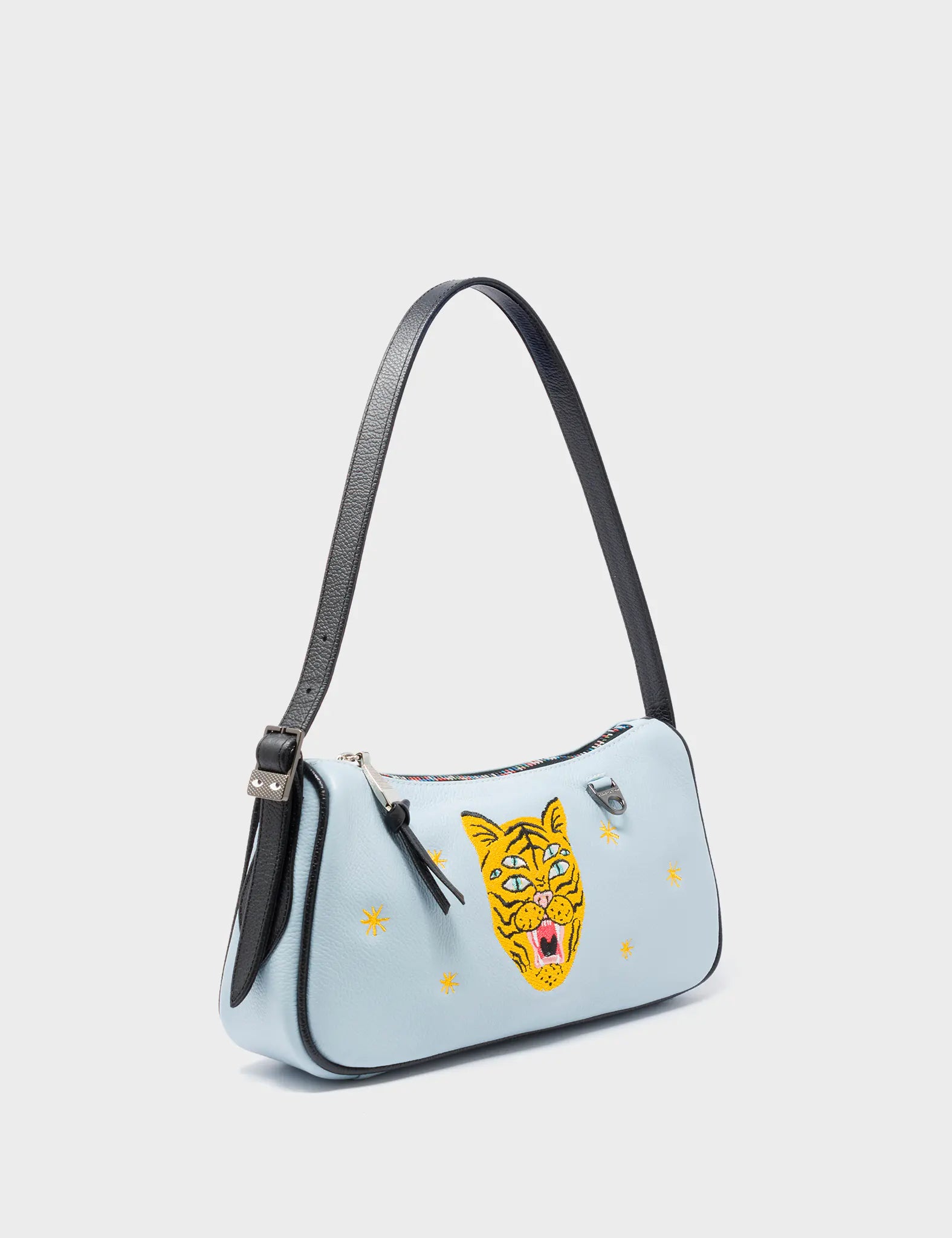 Lucas Hobo Mini Omphalodes Blue Handbag - Happy Tiger Print - Main View