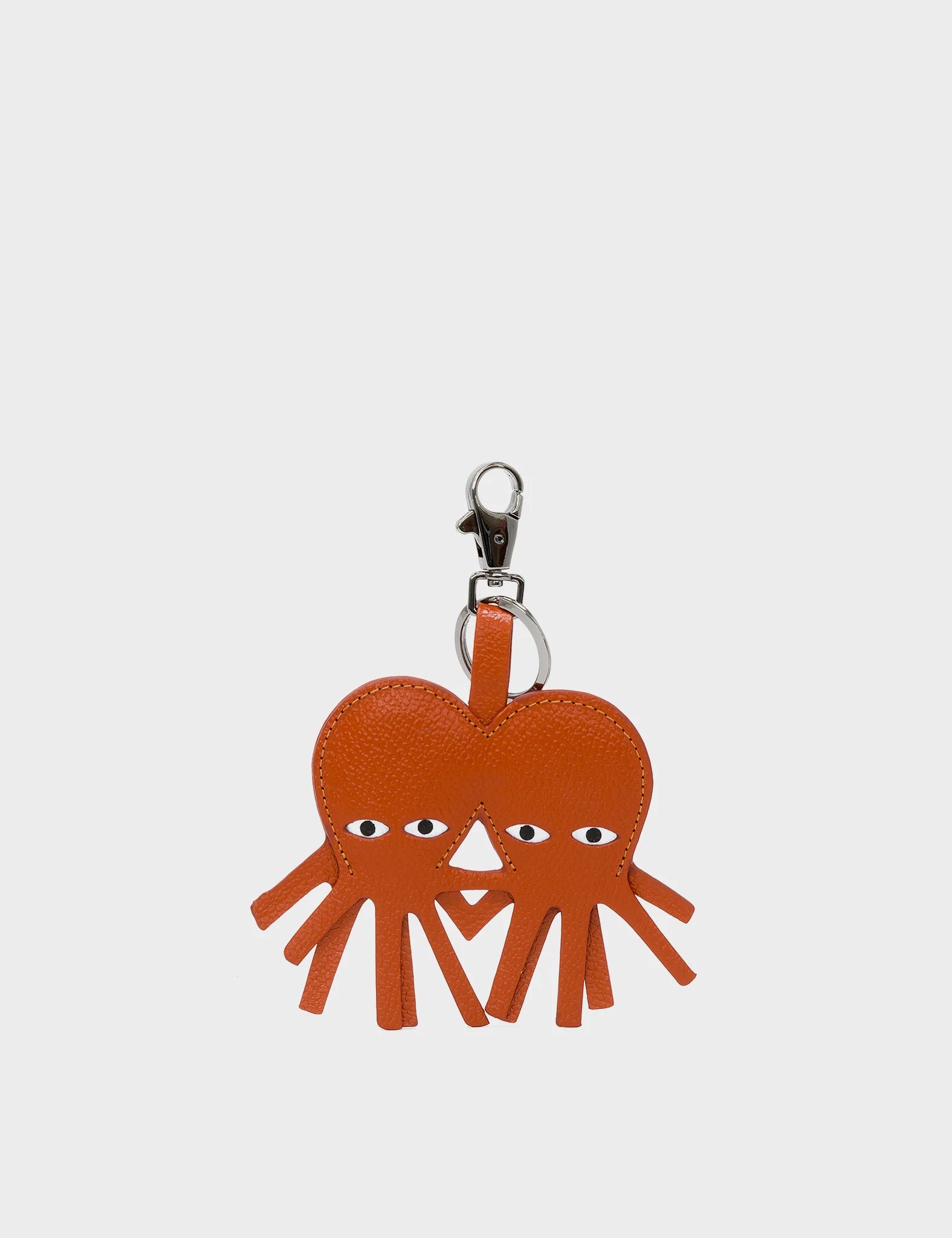 Twin Octopus Charm - Cinnamon Leather Keychain
