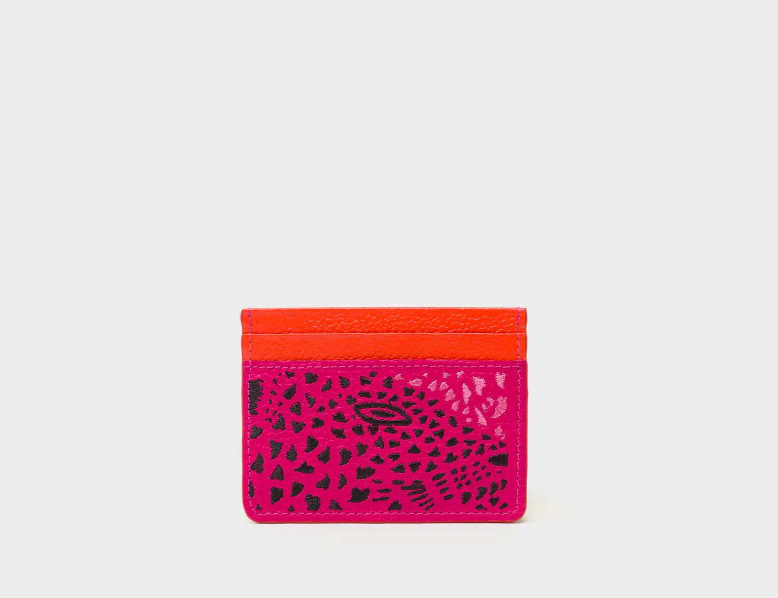 Filium Peacock Pink Leather Cardholder - Retro Tiger Embroidery - Front