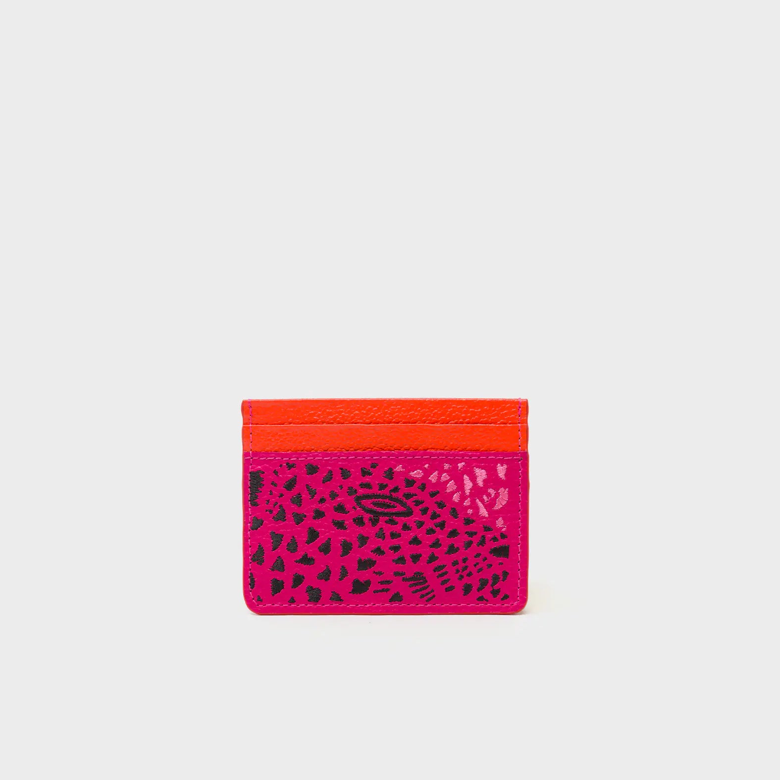 Filium Peacock Pink Leather Cardholder - Retro Tiger Embroidery - Front