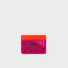 Filium Peacock Pink Leather Cardholder - Retro Tiger Embroidery - Front