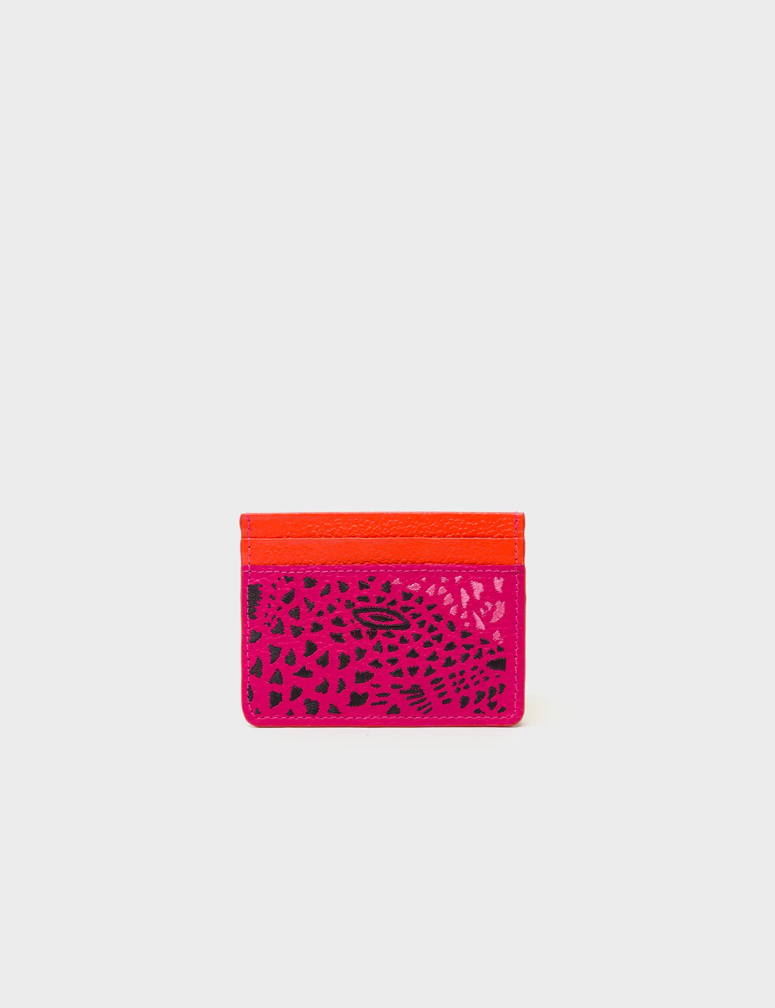 Filium Peacock Pink Leather Cardholder - Retro Tiger Embroidery - Front