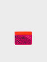 Filium Peacock Pink Leather Cardholder - Retro Tiger Embroidery - Front