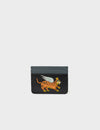 Filium Black and Stormy Gray Leather Cardholder - Winged Tiger Embroidery