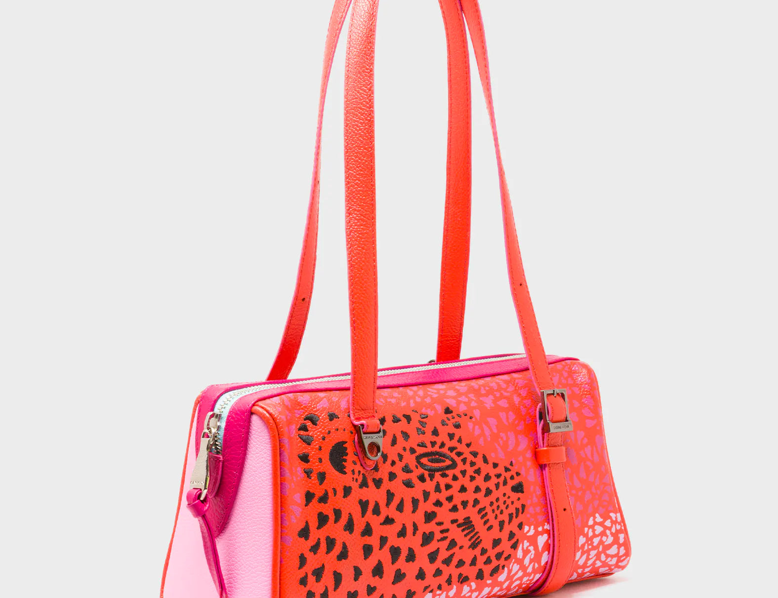Esther Fiesta Red Satchel Mini Bag - Retro Tiger Embroidery - Main View