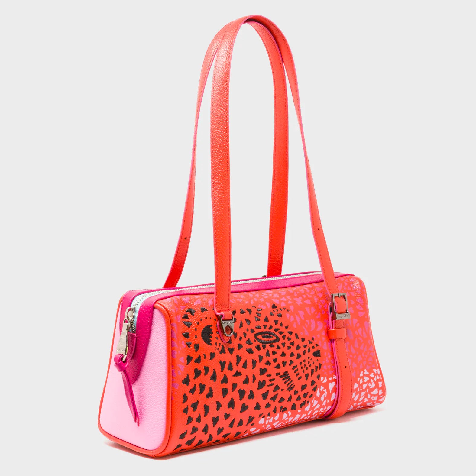 Esther Fiesta Red Satchel Mini Bag - Retro Tiger Embroidery - Main View