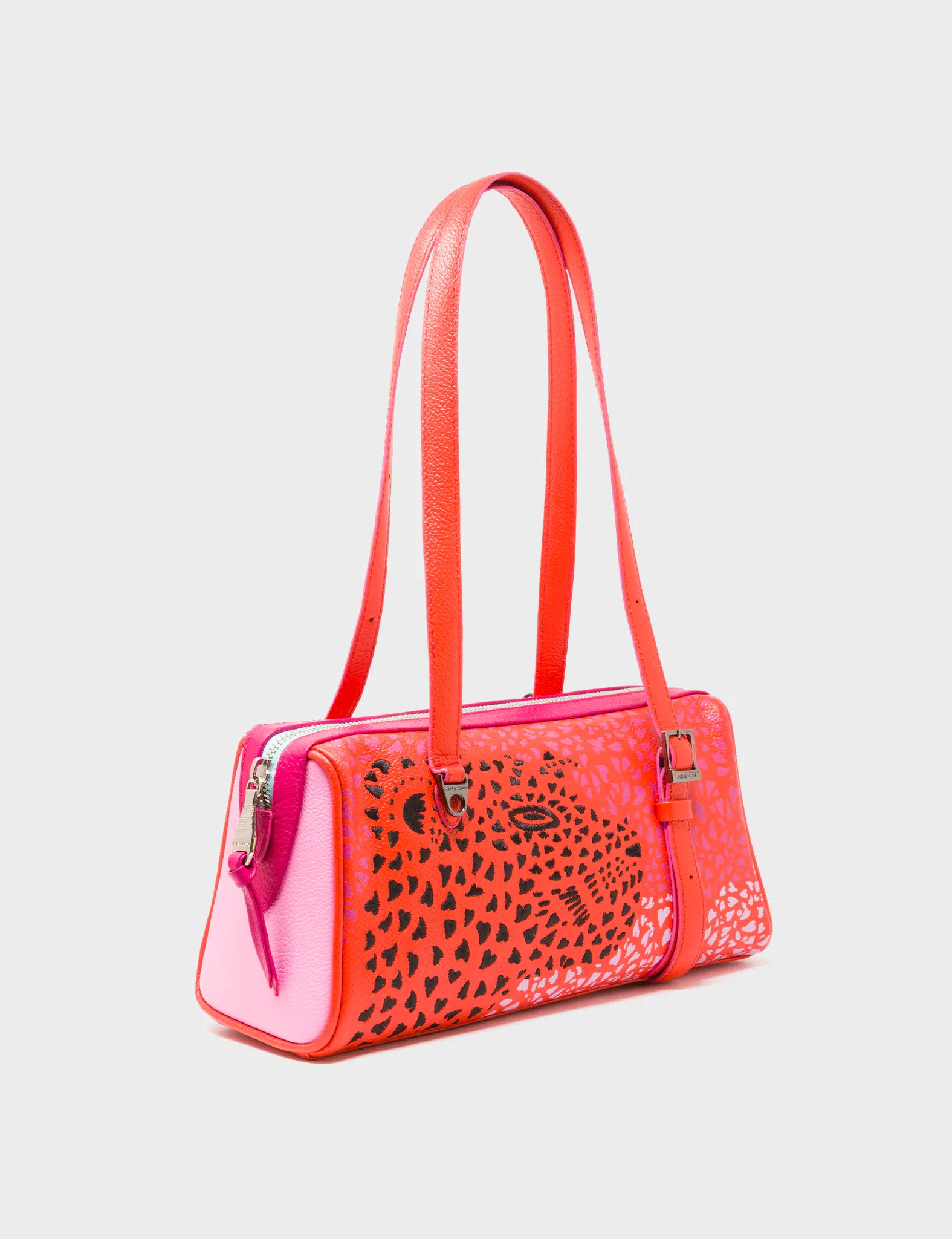 Esther Fiesta Red Satchel Mini Bag - Retro Tiger Embroidery - Main View