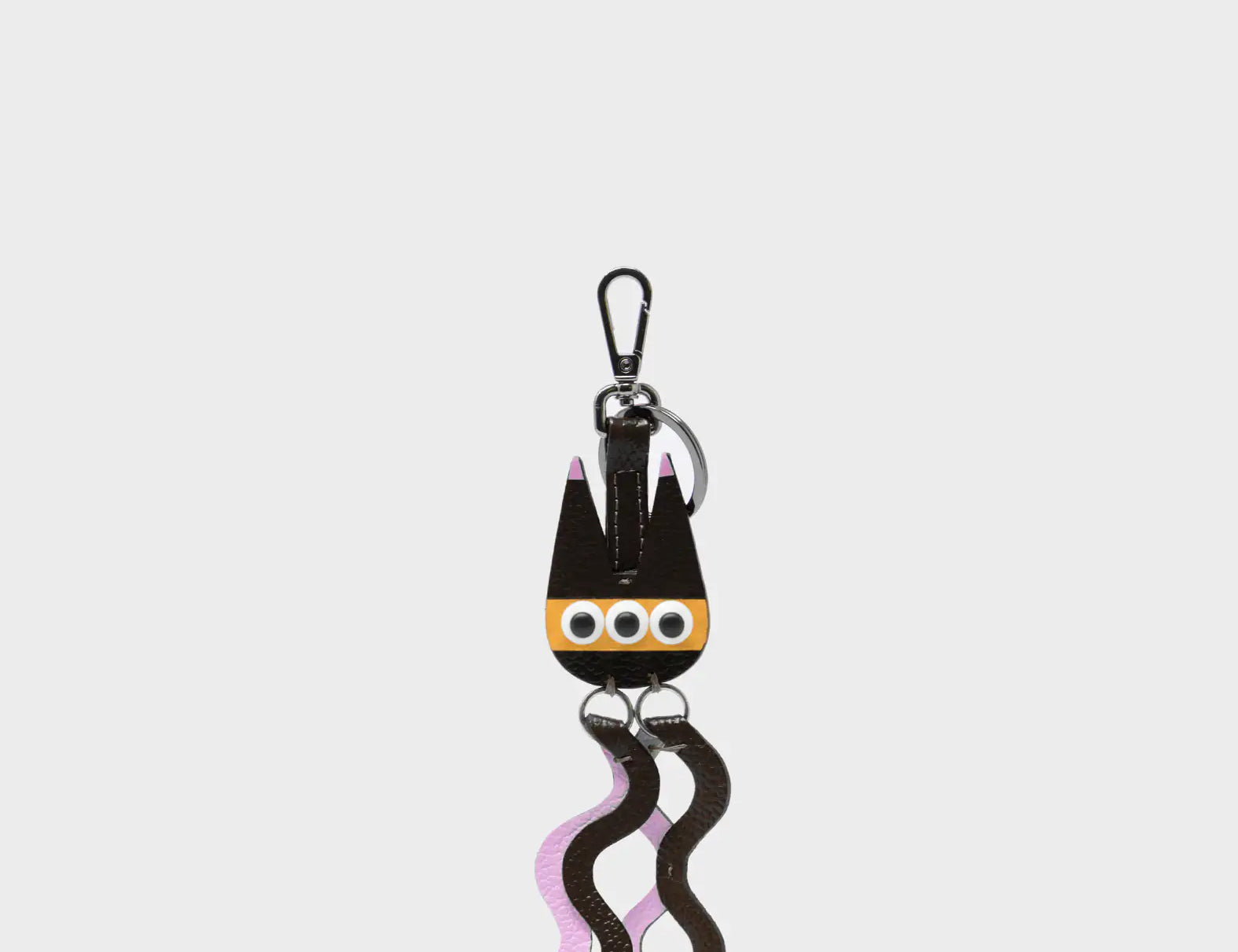 Cosmic Cat Charm - Black and Parfait Pink Leather Keychain - Front