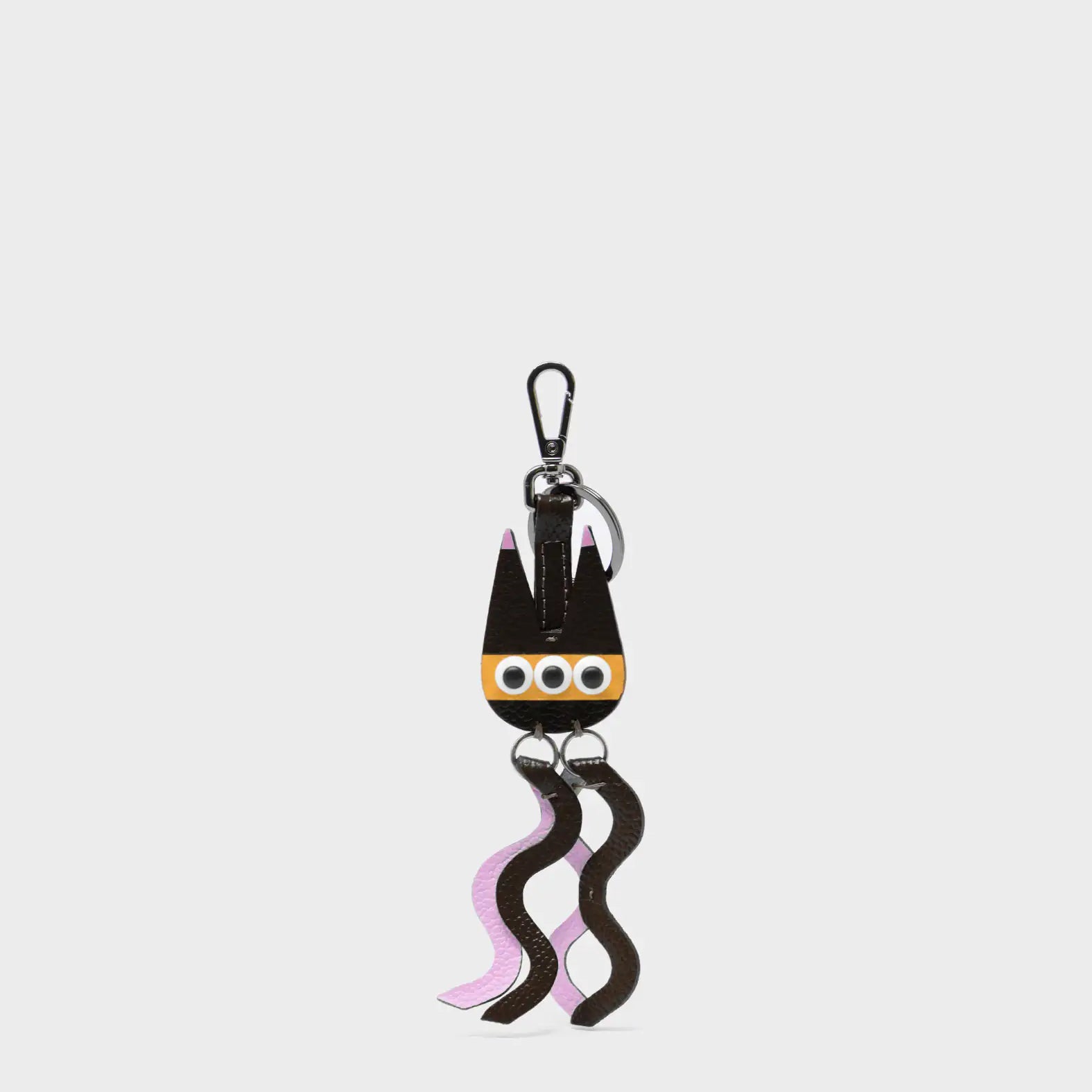 Cosmic Cat Charm - Black and Parfait Pink Leather Keychain - Front