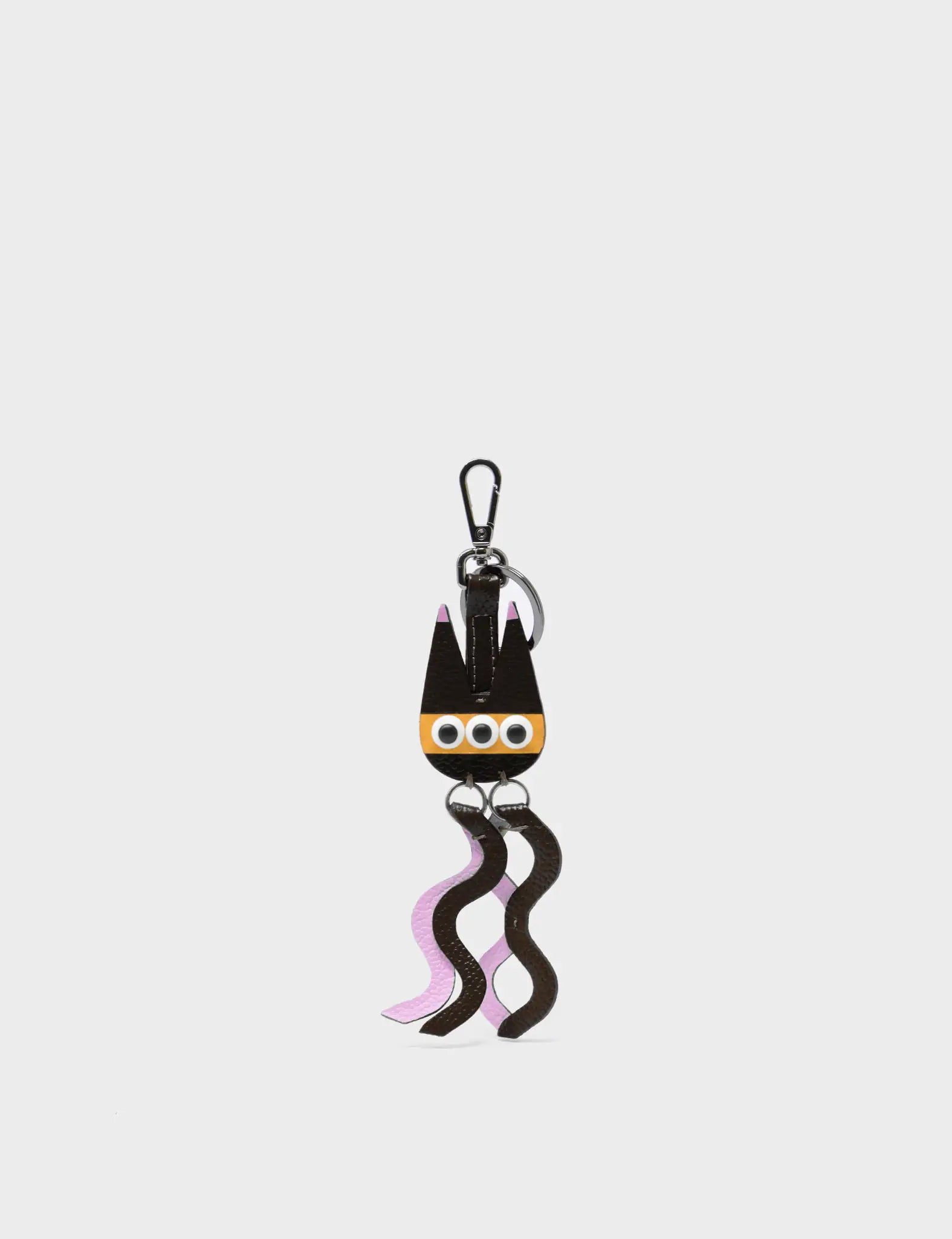 Cosmic Cat Charm - Black and Parfait Pink Leather Keychain - Front