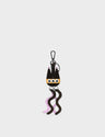 Cosmic Cat Charm - Black and Parfait Pink Leather Keychain - Front