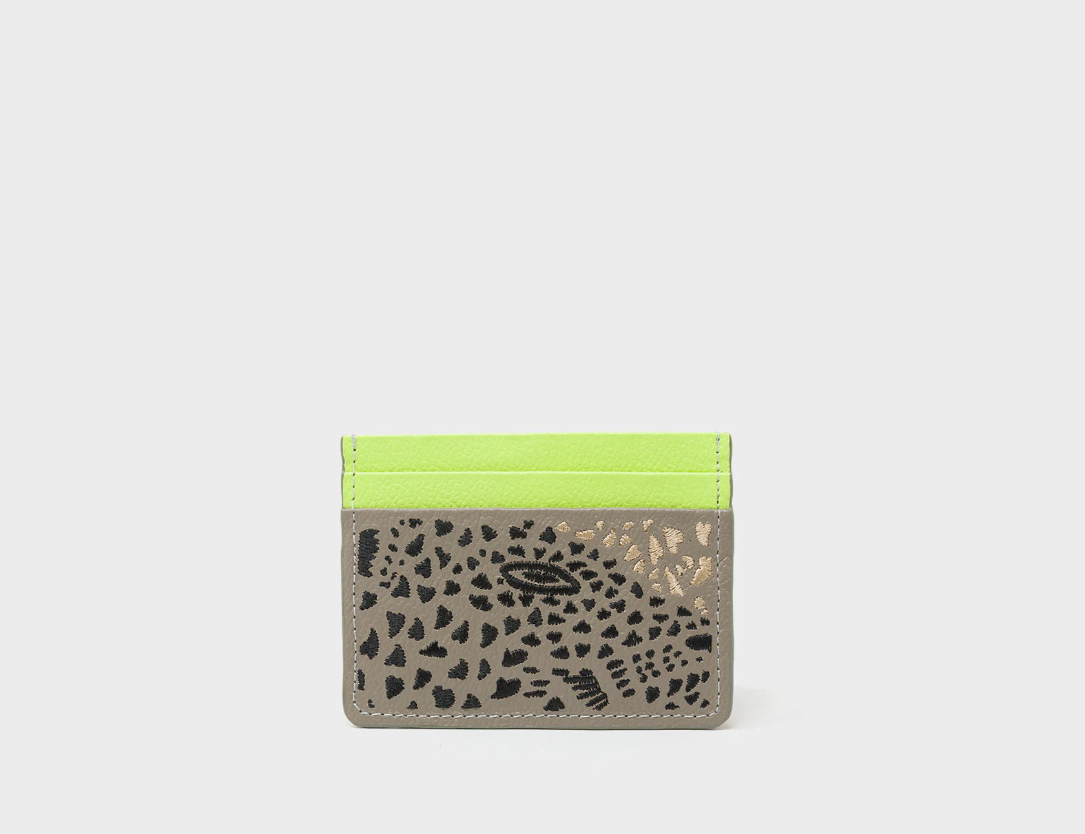 Filium Tuffet Brown Leather Cardholder - Retro Tiger Embroidery - Front