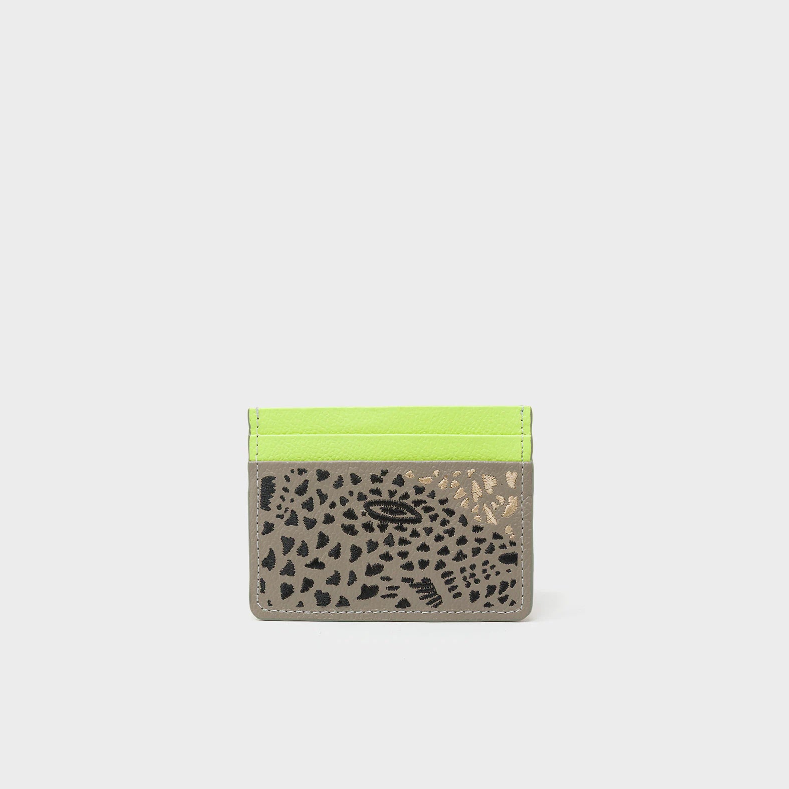 Filium Tuffet Brown Leather Cardholder - Retro Tiger Embroidery - Front