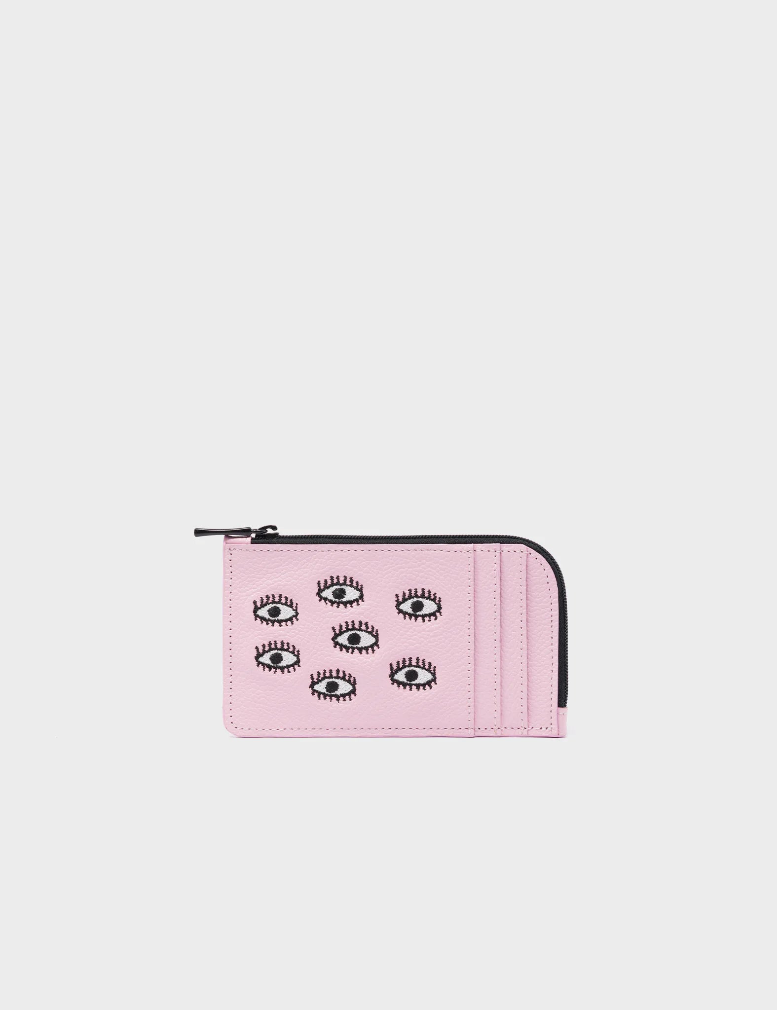 Fausto Lilac Leather  Zip-around Cardholder - All Over Eyes Embroidery