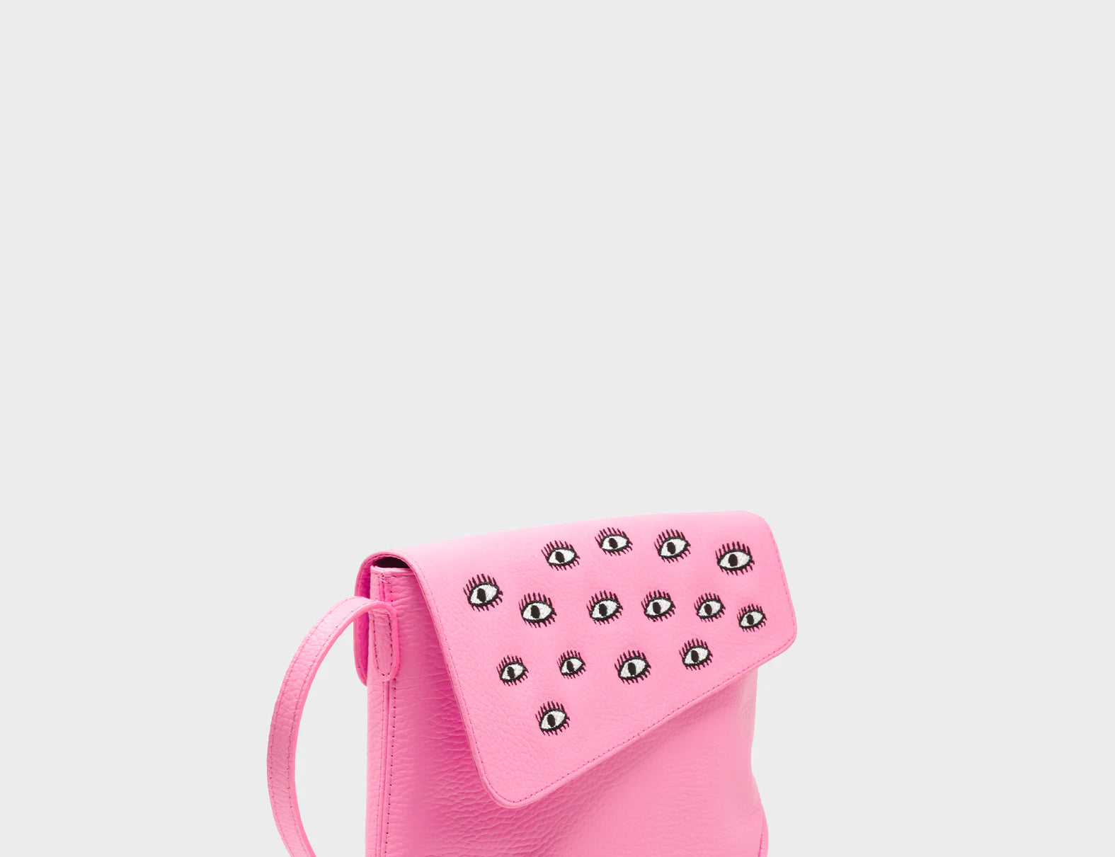 Bruno Mini Crossbody Bubblegum Pink Leather Bag - All Over Eyes Embroidery - Main View