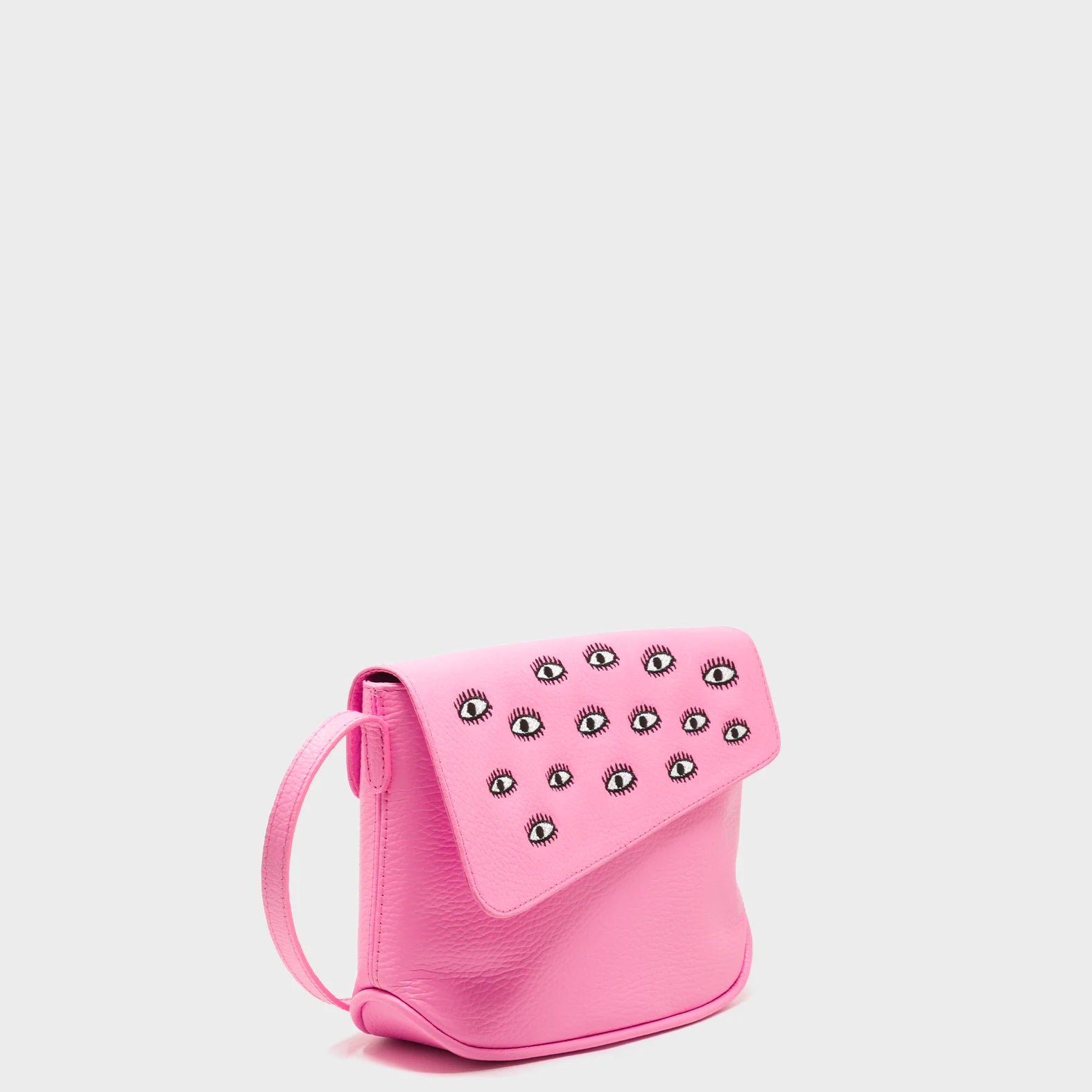 Bruno Mini Crossbody Bubblegum Pink Leather Bag - All Over Eyes Embroidery - Main View