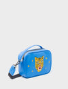 Verto Ibiza Blue Leather Crossbody Bag - Happy Tiger Face Embroidery