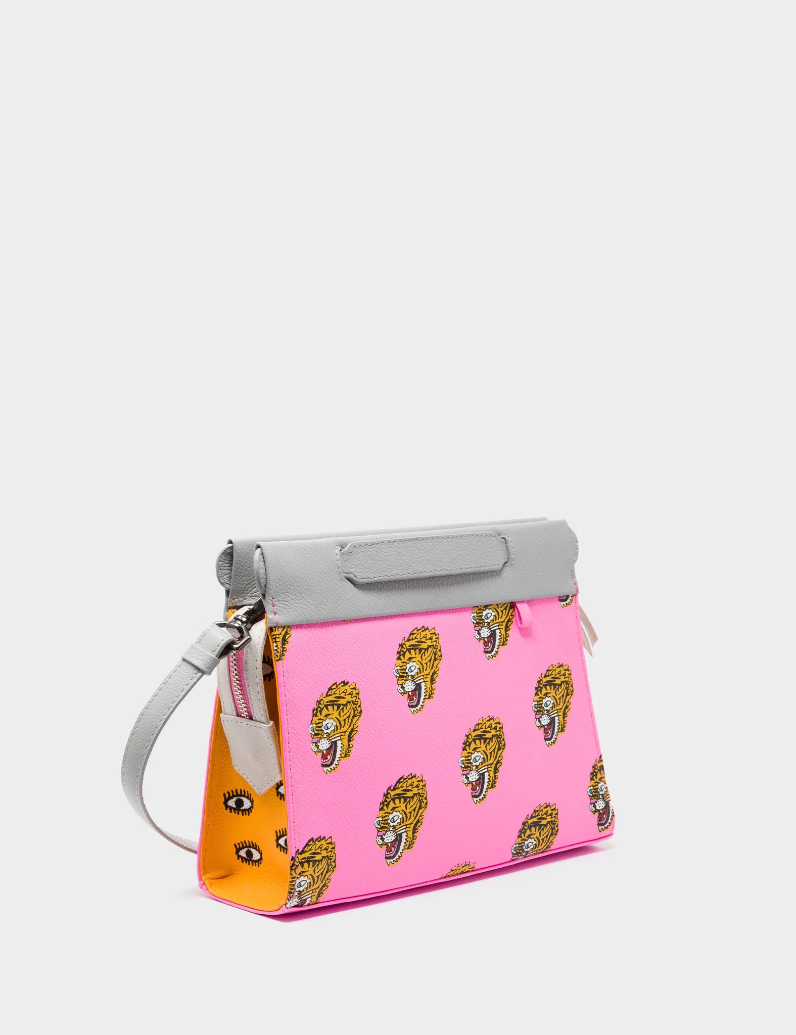 Vali Small Crossbody Bubblegum Pink Leather Bag - Blazing Tiger Design - Main View