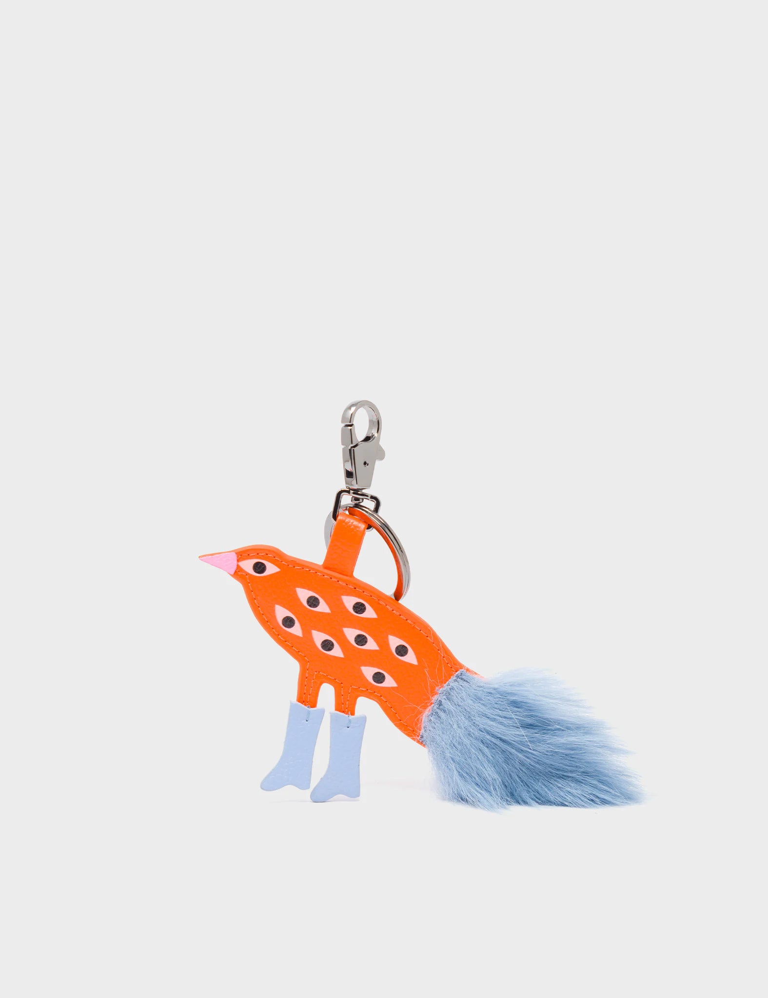 Bird In Boots Charm - Orange Leather Keychain - Front View