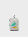 Florence Pouch Charm - Moonwalk Gray Leather Keychain Pigeonista Embroidery