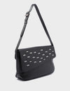 Bruno Medium Black Leather Shoulder Bag - All Over Eyes Embroidery