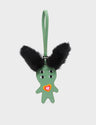 Fluffy Fella Charm - Black and Basil Green Leather Bag Charm - Front