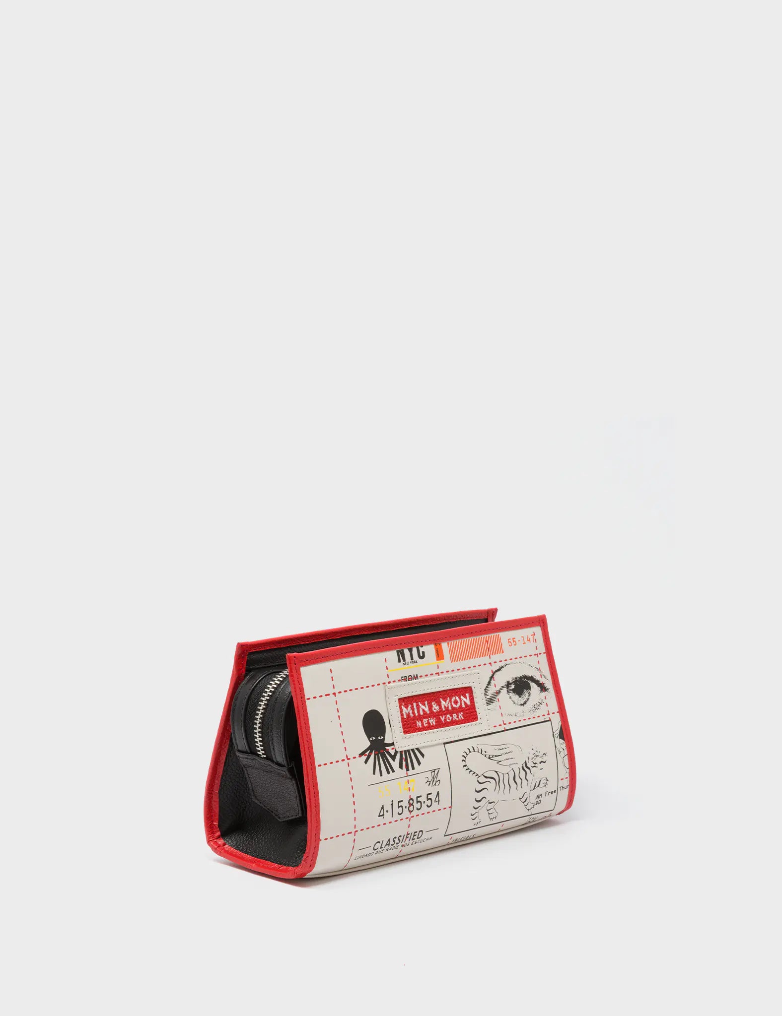 Simon Cream and Poppy Red Leather Cosmetic Case - Kind Type Design - Main