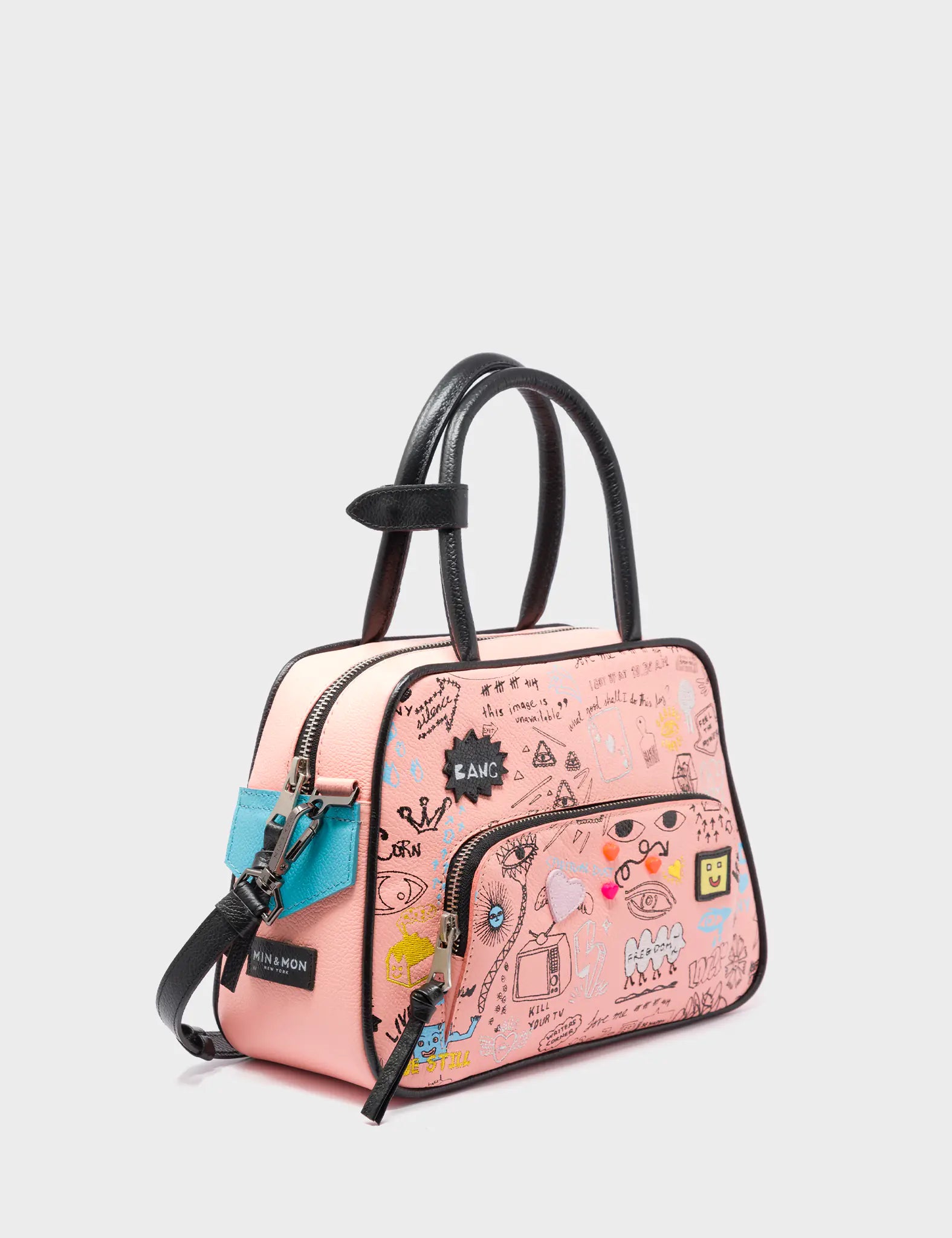Marino Medium Crossbody Rosa Leather Bag - Urban Doodles Design - Main View