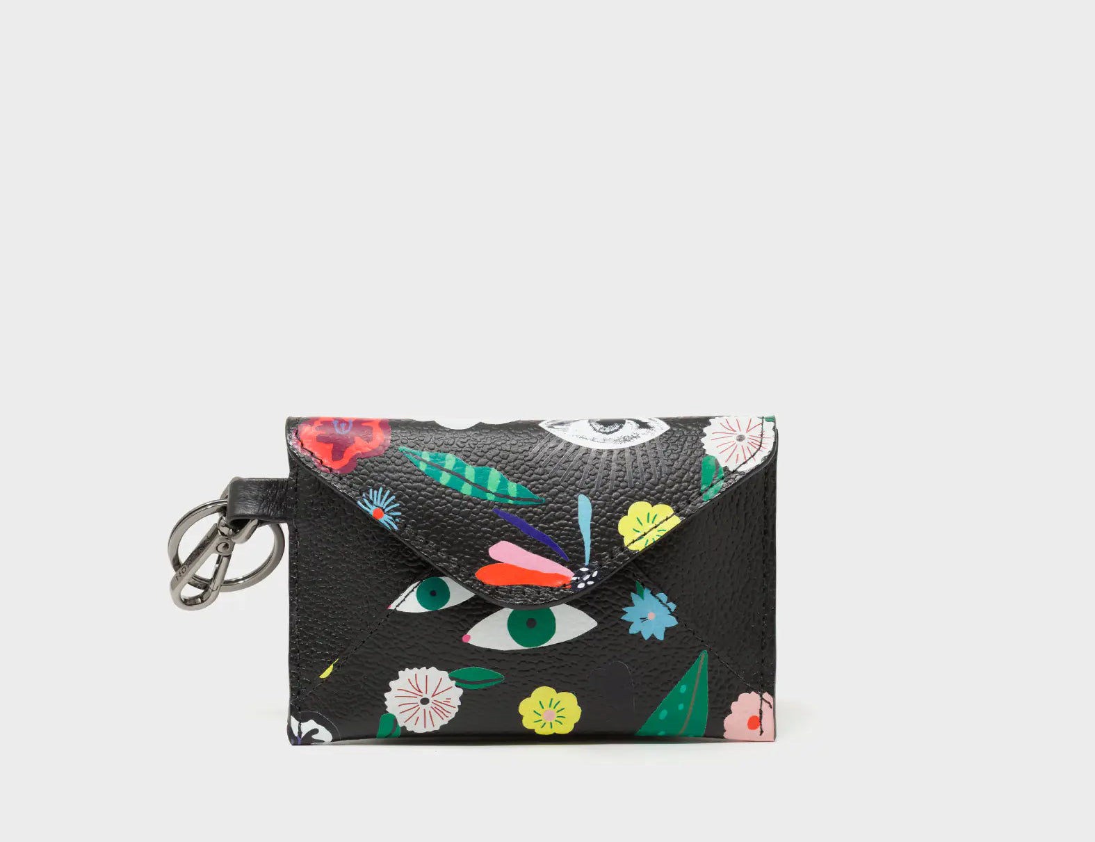 Fabian Black Leather Wallet - Floralia Print - Front