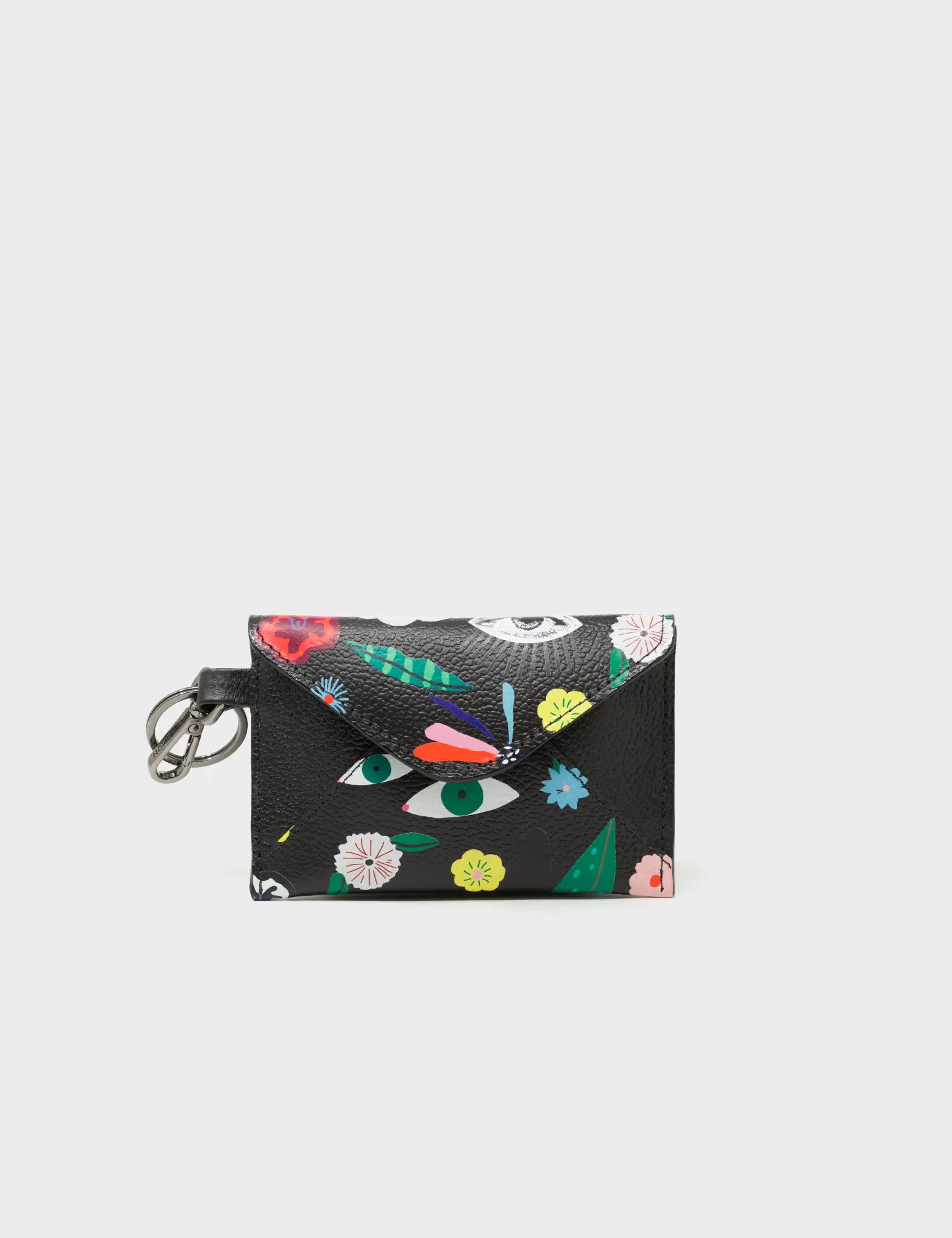 Fabian Black Leather Wallet - Floralia Print - Front