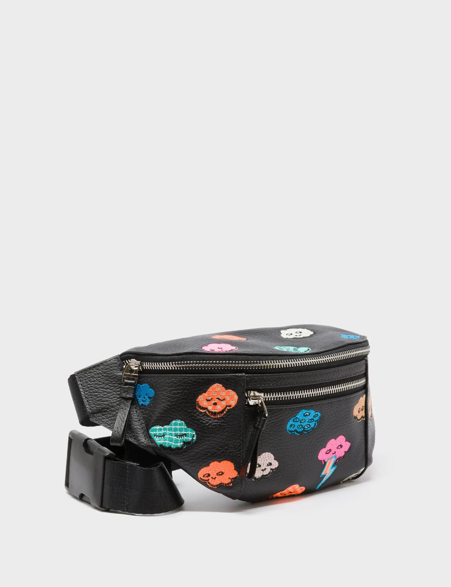 Harold Fanny Pack Black Leather - Happy Clouds Embroidery  - Main