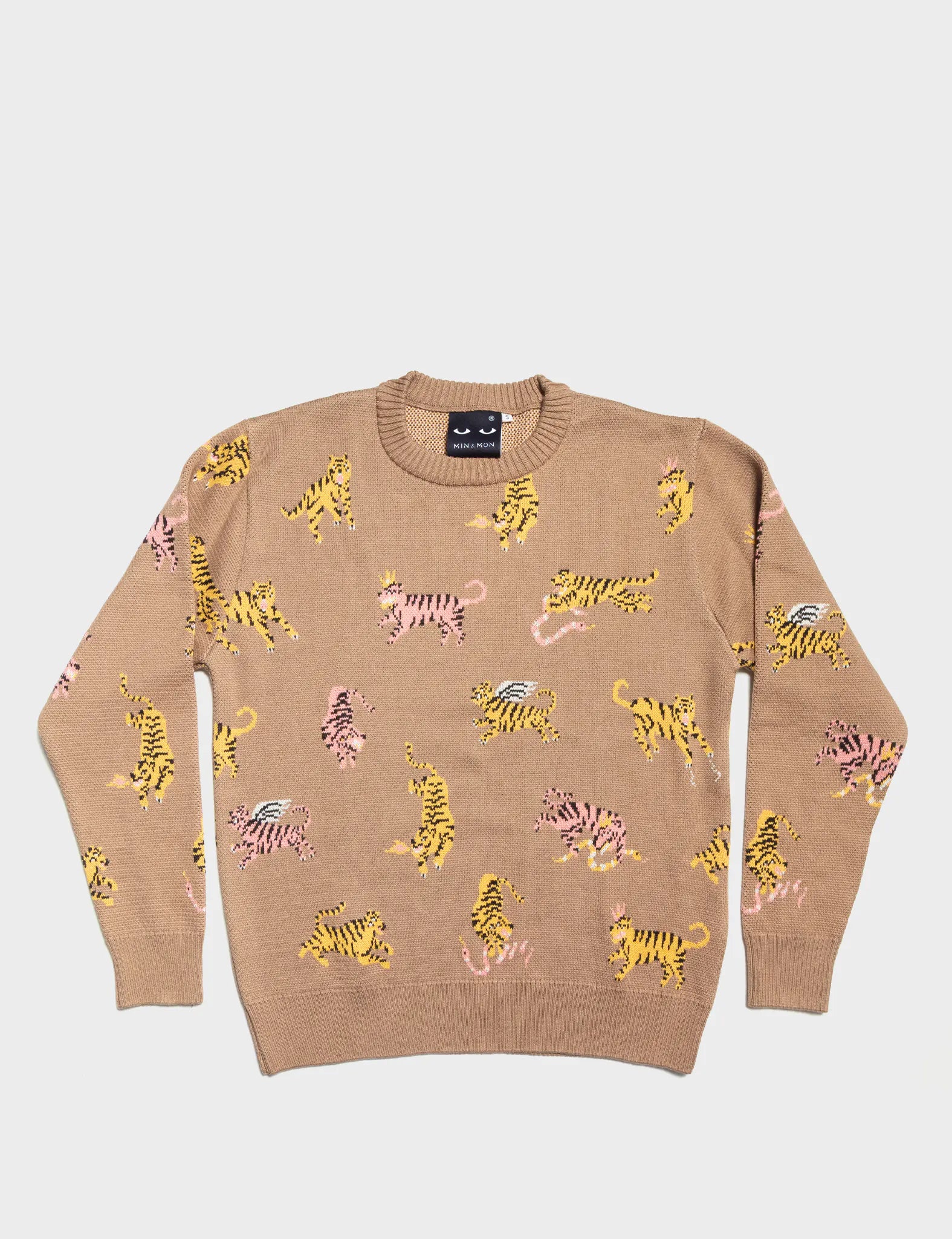 Brown Cotton Sweater - Retro Tiger - Front