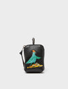 Florence Pouch Charm - Black Leather Keychain Pigeonista Embroidery
